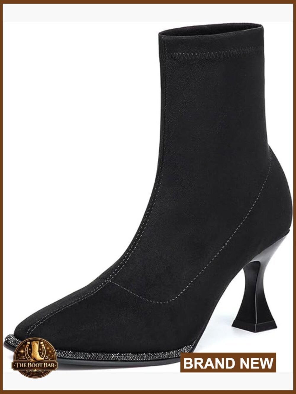 Women's Square Toe Ankle Boots - Suede Kitten Heel Booties with Diamond Detail